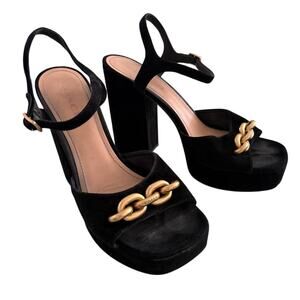 Coach Nicolette Sandal Gold Chain Black Suede 4.75"Block Heel 1.25"Platform-9.5